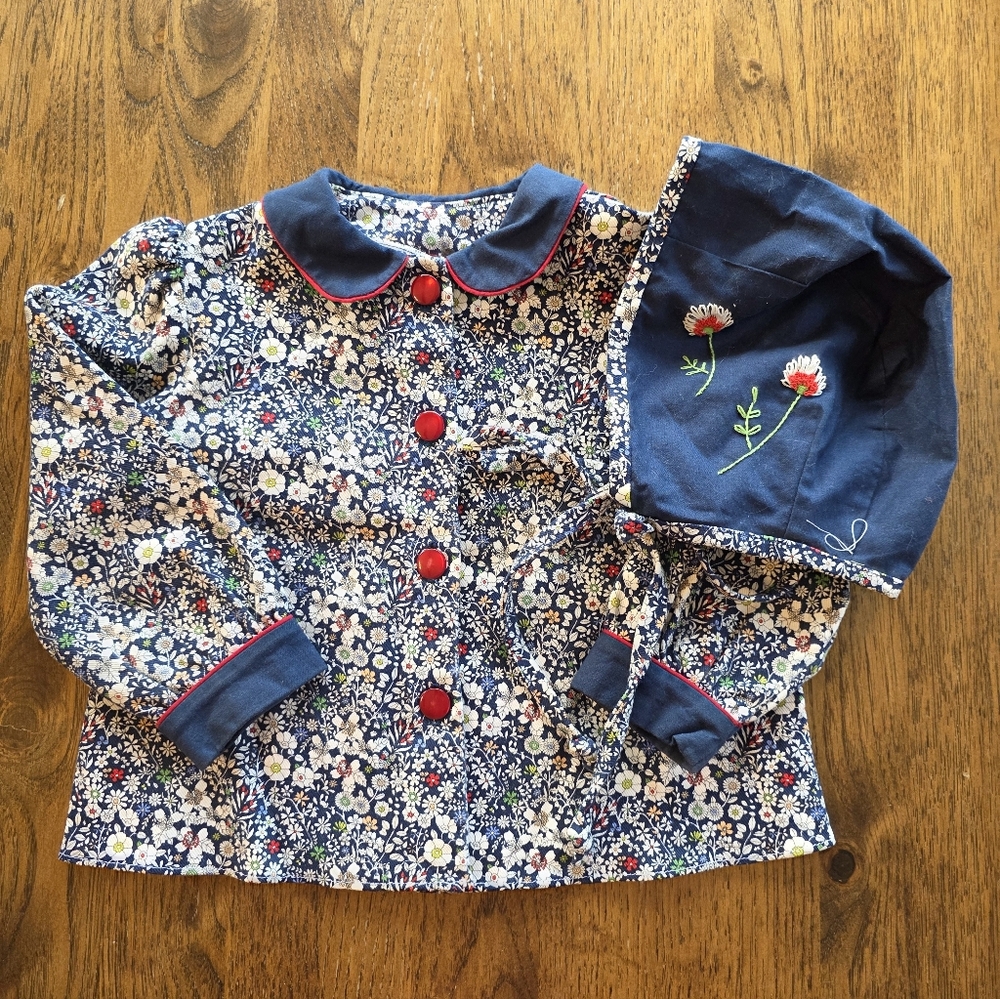 Handmade Floral Baby Outfit With Matching Embroidered Bonnet - Picture 7 of 9